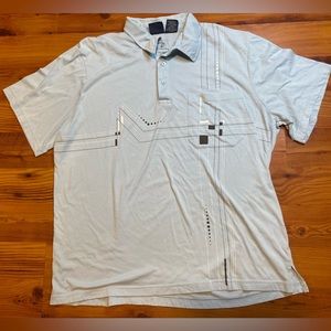 JOHN BLAIR Vtg 80s 90s Light Blue Geometric Short Sleeve Polo SHIRT Men's XL
